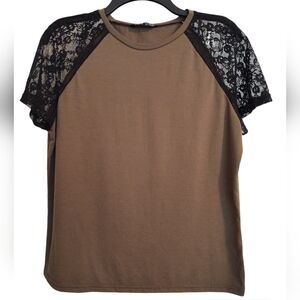 *FINAL SALE* EUC SHEIN Olive Green and Black Lace Tee Size XL